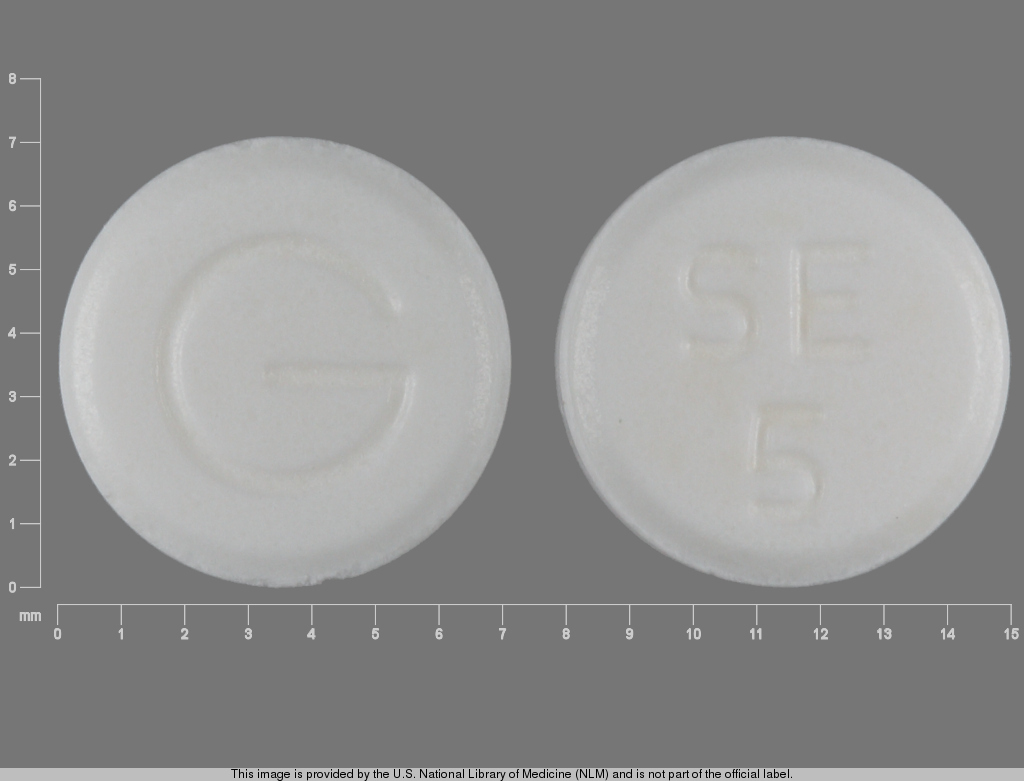 White Round pill with imprint G;SE;5 — Selegiline hydrochloride 5 mg (view 2)