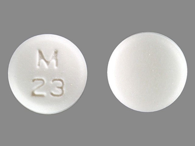 White Round pill with imprint M;23 — Diltiazem hydrochloride Diltiazem hydrochloride 30 mg; (view 2)