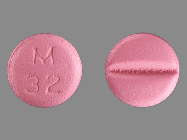Pink Round pill with imprint M;32 — Metoprolol tartrate Metoprolol tartrate 50 mg; (view 5)