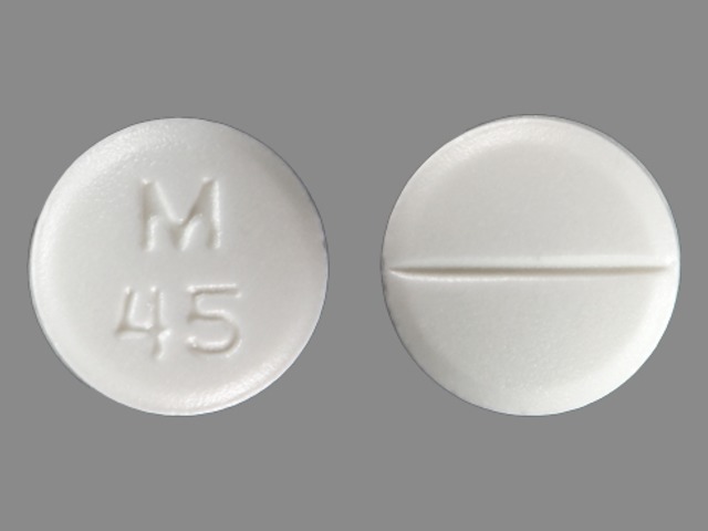 White Round pill with imprint M;45 — Diltiazem hydrochloride Diltiazem hydrochloride 60 mg; (view 3)
