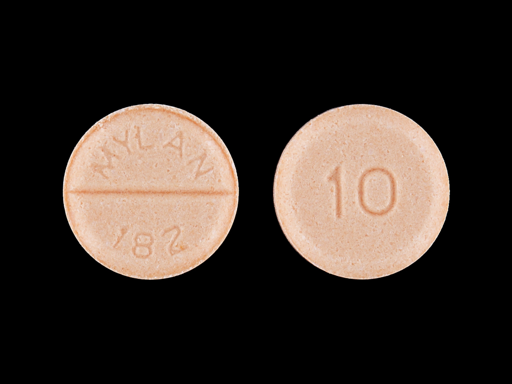 Orange Round pill with imprint MYLAN;182;10 — Propranolol hydrochloride Propranolol hydrochloride 10 mg; (view 2)