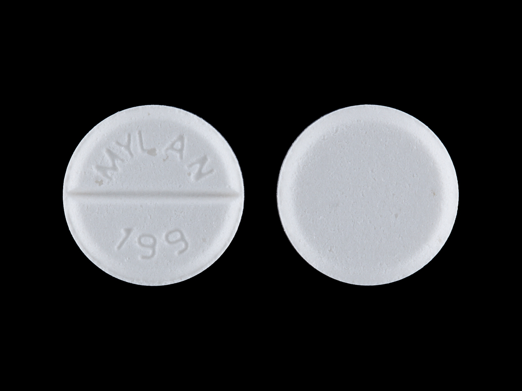 White Round pill with imprint MYLAN;199 — Clonidine hydrochloride 0.3 mg (view 2)