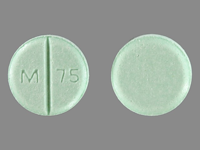 Green Round pill with imprint M;75 — Chlorthalidone Chlorthalidone 50 mg; (view 2)
