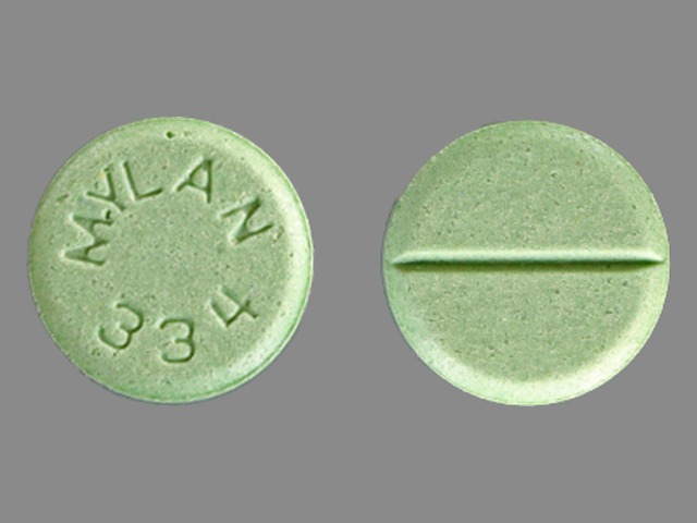 Green Round pill with imprint MYLAN;334 — Haloperidol 10 mg (view 2)