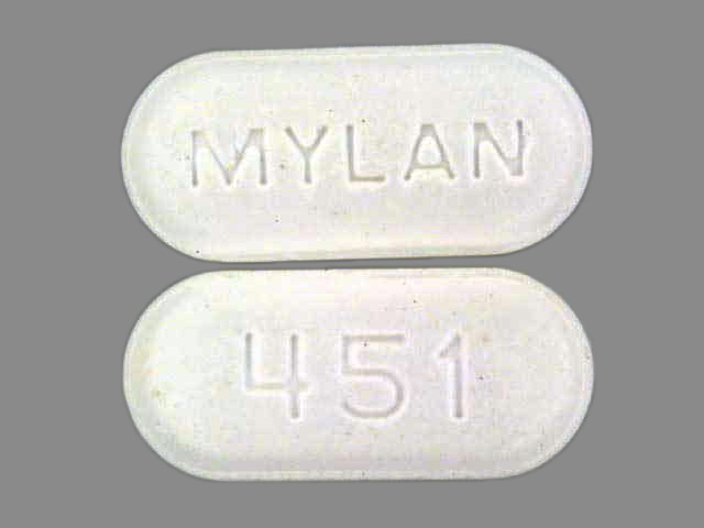 White Oval pill with imprint MYLAN;451 — Naproxen 500 mg (view 2)