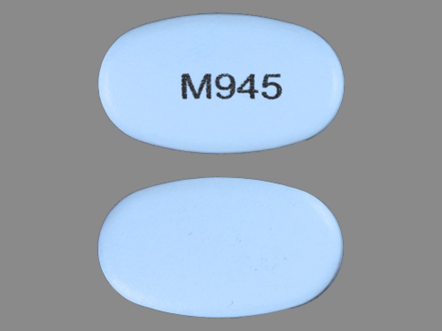 Blue Oval pill with imprint M945 — Divalproex sodium Divalproex sodium 500 mg; (view 2)