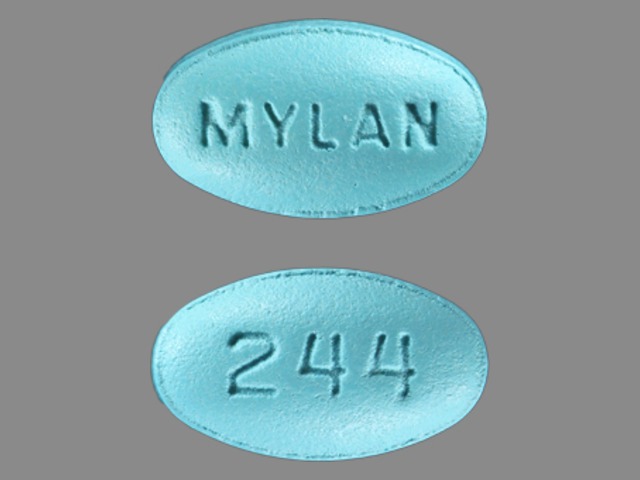 Blue Oval pill with imprint MYLAN;244 — Verapamil hydrochloride 120 mg (view 2)