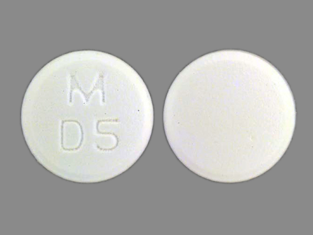 White Round pill with imprint M;D5 — Diclofenac potassium 50 mg (view 2)