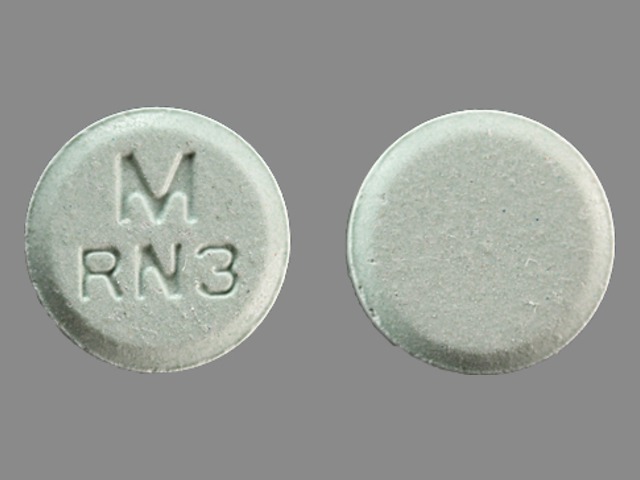 Green Round pill with imprint M;RN3 — Risperidone 3 mg (view 2)