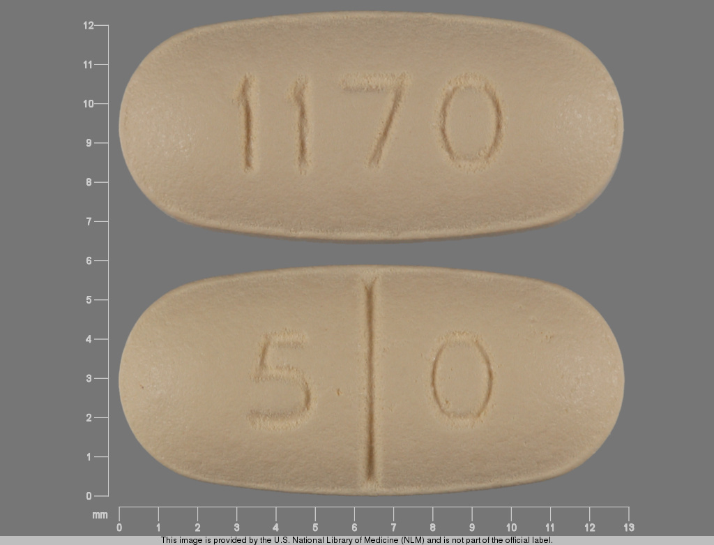 Yellow Oval pill with imprint 5;0;1170 — Naltrexone hydrochloride Naltrexone hydrochloride 50 mg; (view 2)