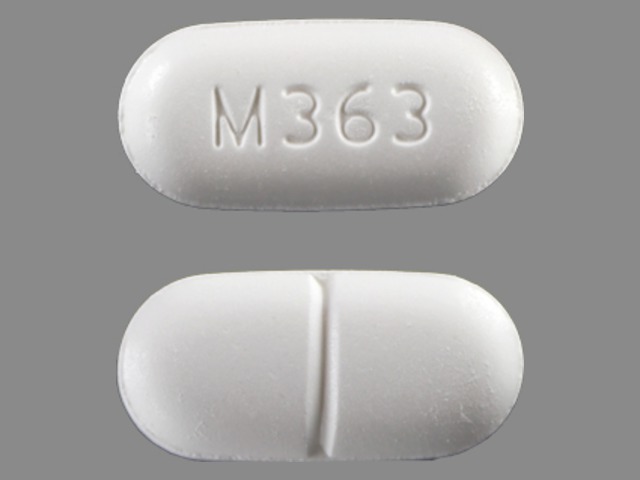 White Oval pill with imprint M363 — Hydrocodone bitartrate and acetaminophen Hydrocodone bitartrate 10 mg;acetaminophen 500 mg; (view 2)