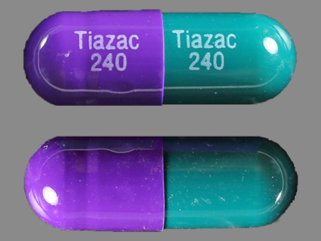 Blue;purple Capsule pill with imprint Tiazac;240 — Tiazac Diltiazem hydrochloride 240 mg; (view 2)