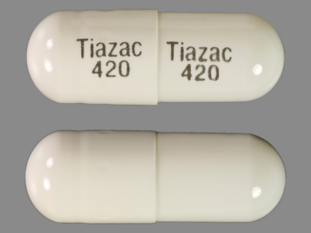 White Capsule pill with imprint Tiazac;420 — Tiazac Diltiazem hydrochloride 420 mg; (view 2)