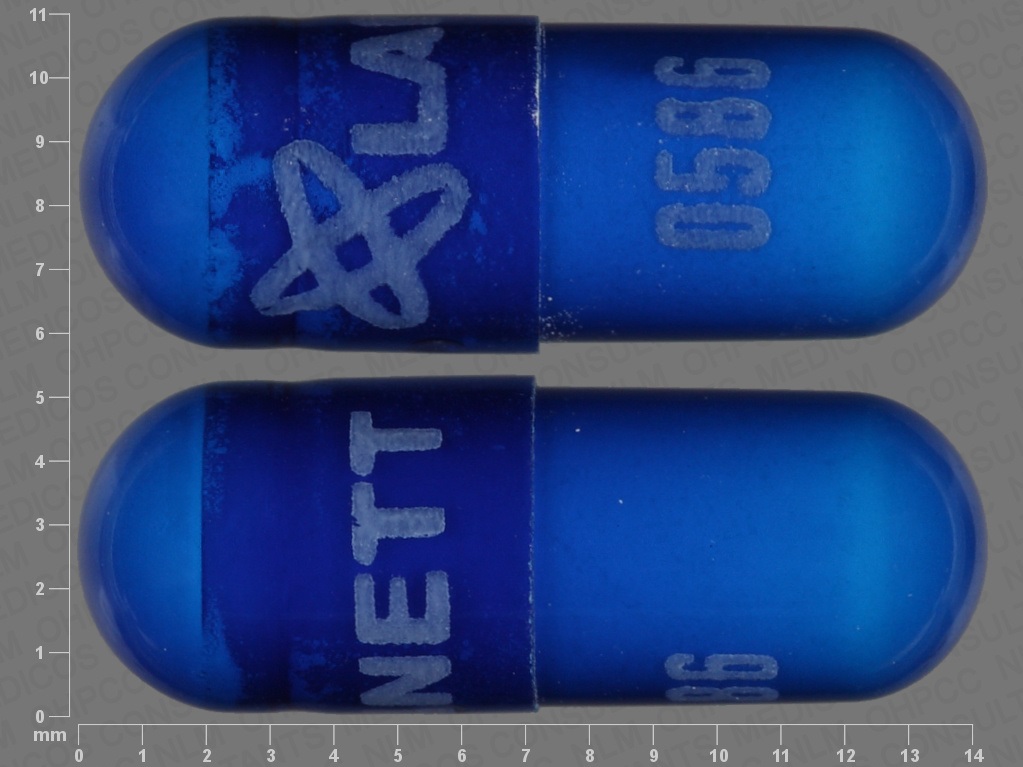 Blue Capsule pill with imprint LANNETT;0586 — Dicyclomine hydrochloride 10 mg (view 3)