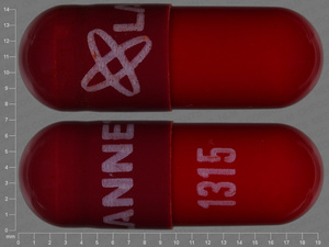 Red Capsule pill with imprint LANNETT;1315 — Rifampin Rifampin 300 mg; (view 3)