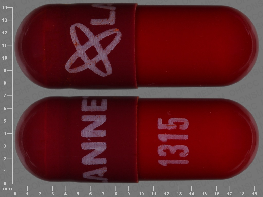 Red Capsule pill with imprint LANNETT;1315 — Rifampin Rifampin 300 mg; (view 2)