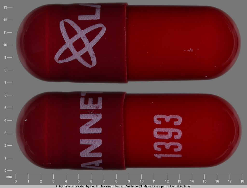 Red Capsule pill with imprint LANNETT;1393 — Rifampin 150 mg (view 2)