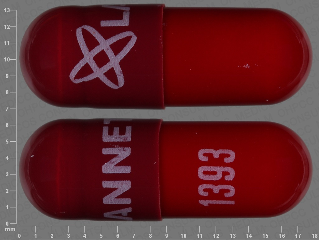 Red Capsule pill with imprint LANNETT;1393 — Rifampin 150 mg (view 3)