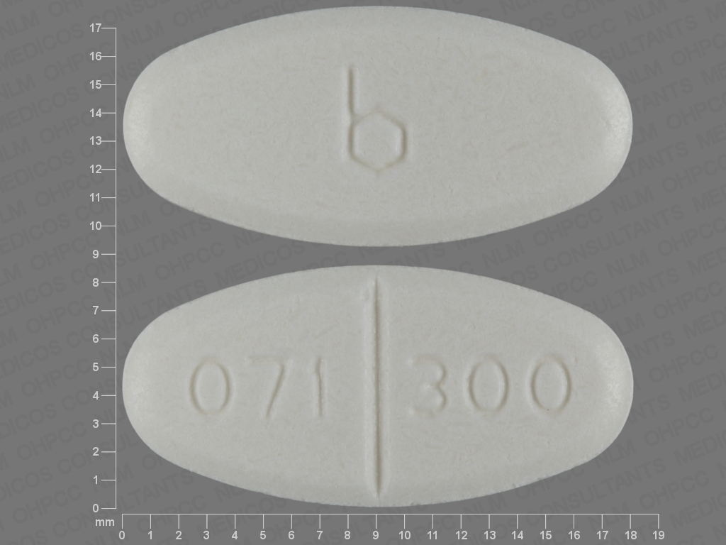 White Oval pill with imprint b;071;300 — Isoniazid Isoniazid 300 mg; (view 3)