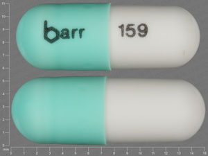Green;white Capsule pill with imprint barr;159 — Chlordiazepoxide hydrochloride Chlordiazepoxide hydrochloride 25 mg; (view 2)