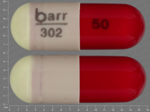 Yellow;red Capsule pill with imprint barr;302;50 — Hydroxyzine pamoate Hydroxyzine pamoate 50 mg; (view 3)