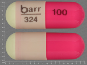 Yellow;pink Capsule pill with imprint barr;324;100 — Hydroxyzine pamoate Hydroxyzine pamoate 100 mg; (view 2)