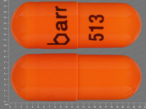 Orange Capsule pill with imprint barr;513 — Acetazolamide Acetazolamide 500 mg; (view 2)