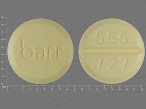 Yellow Round pill with imprint Barr;555;727 — Estropipate Estropipate 0.75 mg (view 2)