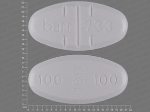 White Oval pill with imprint barr;733;100;100;100 — Trazodone hydrochloride Trazodone hydrochloride 300 mg; (view 2)