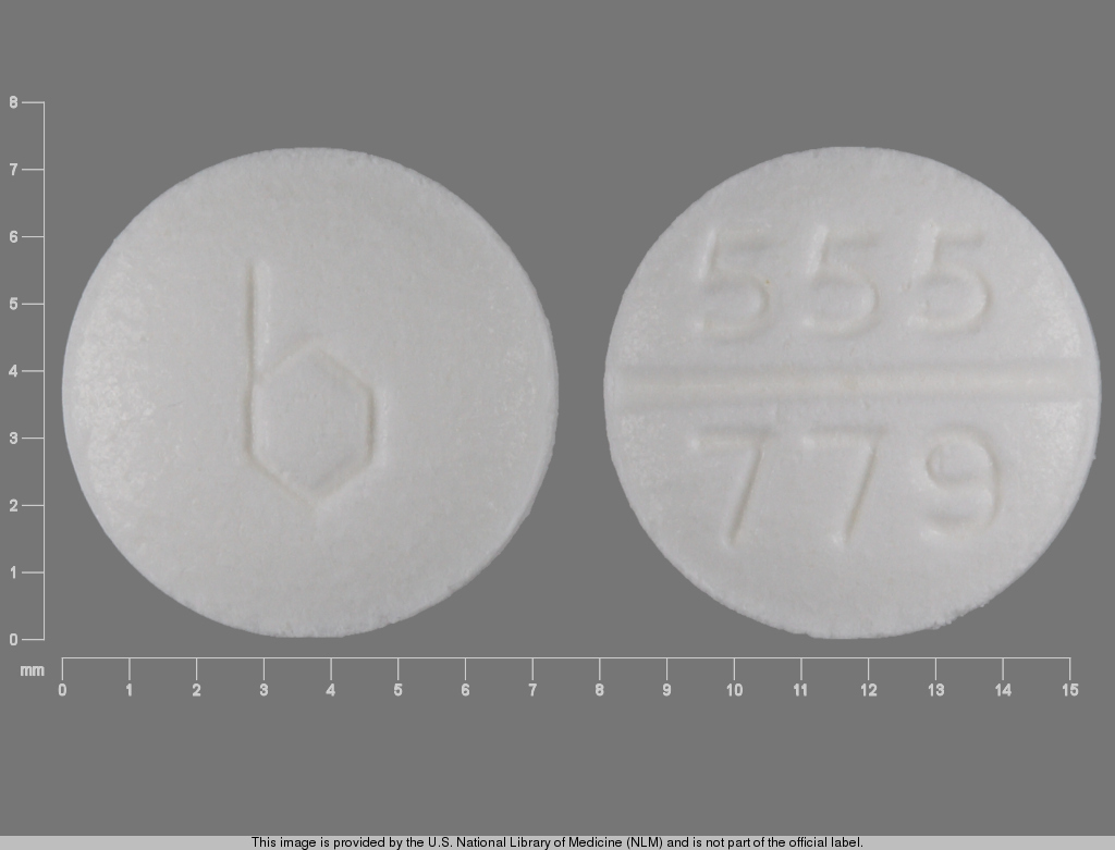 White Round pill with imprint 555;779;b — Medroxyprogesterone acetate 10 mg (view 2)