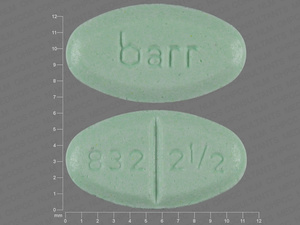 Green Oval pill with imprint 832;2;1;2;barr — Warfarin sodium Warfarin sodium 2.5 mg; (view 2)