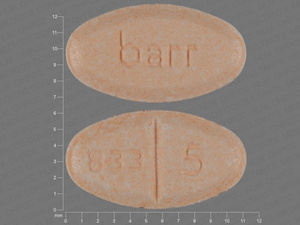Orange Oval pill with imprint 833;5;barr — Warfarin sodium Warfarin sodium 5 mg; (view 2)