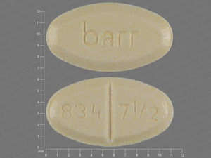 Yellow Oval pill with imprint 834;7;1;2;barr — Warfarin sodium Warfarin sodium 7.5 mg; (view 2)