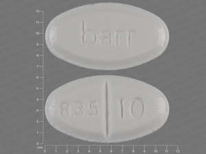 White Oval pill with imprint 835;10;barr — Warfarin sodium Warfarin sodium 10 mg; (view 2)