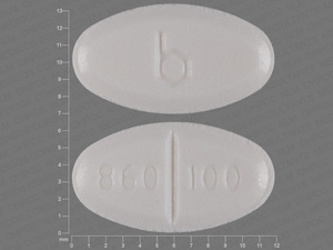 White Oval pill with imprint b;860;100 — Flecainide acetate Flecainide acetate 100 mg; (view 2)