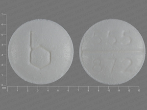 White Round pill with imprint 555;872;b — Medroxyprogesterone acetate Medroxyprogesterone acetate 2.5 mg; (view 2)