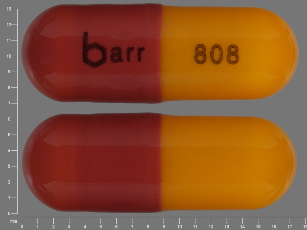 Brown, yellow Capsule pill with imprint barr;808 — Tretinoin 10 mg (view 2)