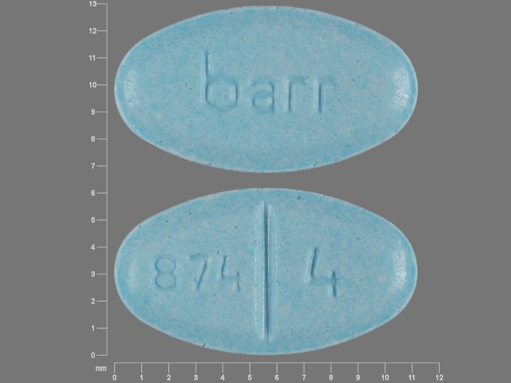 Blue Oval pill with imprint 874;4;barr — Warfarin sodium 4 mg (view 2)