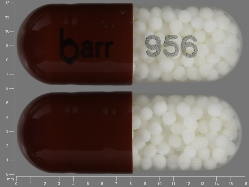 Brown, white Capsule pill with imprint barr;956 — Dextroamphetamine sulfate 15 mg (view 2)