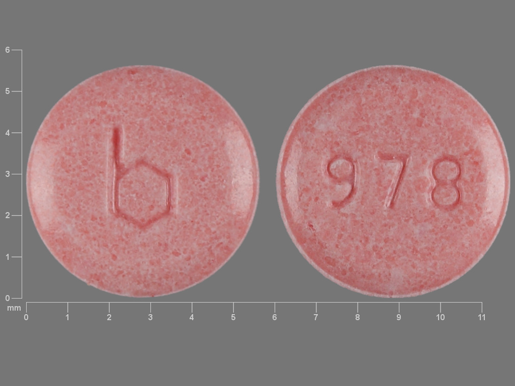 Pink Round pill with imprint b;978 — Junel Norethindrone acetate 1.5 mg;ethinyl estradiol 30 ug; (view 2)