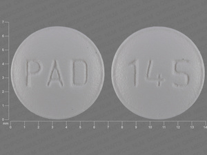 White Round pill with imprint PAD;145 — Trospium chloride Trospium chloride 20 mg; (view 2)