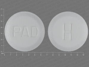White Round pill with imprint PAD;H — Hyoscyamine sulfate Hyoscyamine sulfate 0.125 mg (view 4)