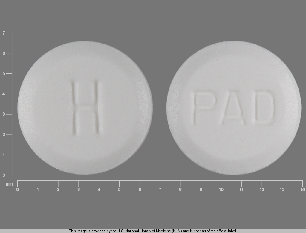 White Round pill with imprint PAD;H — Hyoscyamine sulfate Hyoscyamine sulfate 0.125 mg (view 2)
