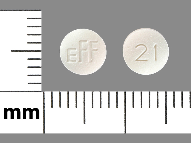 White Round pill with imprint EFF;21 — Methazolamide Methazolamide 25 mg; (view 2)