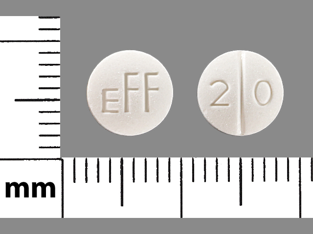 White Round pill with imprint EFF;20 — Methazolamide Methazolamide 50 mg; (view 2)