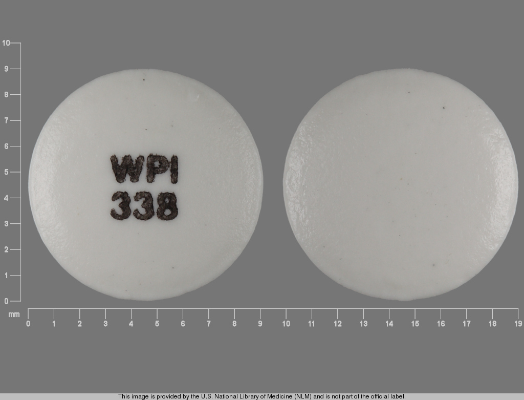 White Round pill with imprint WPI;338 — Diclofenac sodium 50 mg (view 2)