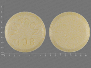 Yellow Round pill with imprint WATSON;408 — Lisinopril Lisinopril 20 mg; (view 2)