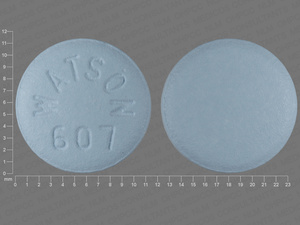 Blue Round pill with imprint WATSON;607 — Labetalol hydrochloride Labetalol hydrochloride 300 mg; (view 5)