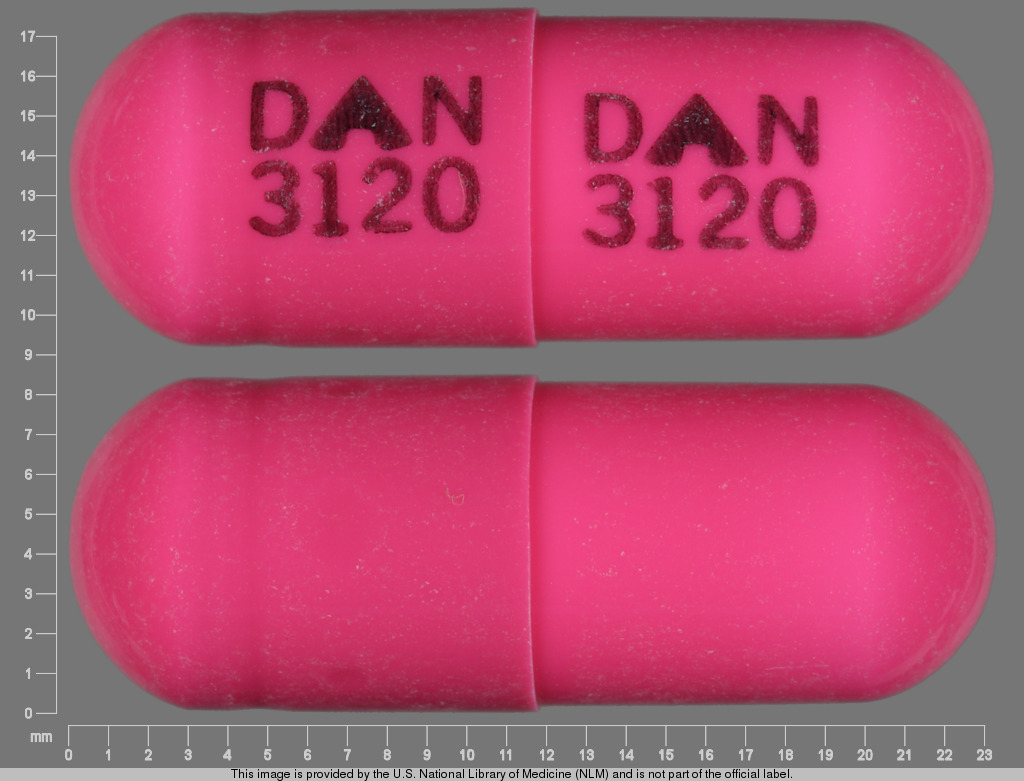 Pink Capsule pill with imprint DAN;3120 — Clindamycin hydrochloride Clindamycin hydrochloride 300 mg; (view 2)