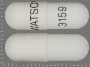 White Capsule pill with imprint WATSON;3159 — Ursodiol Ursodiol 300 mg; (view 3)
